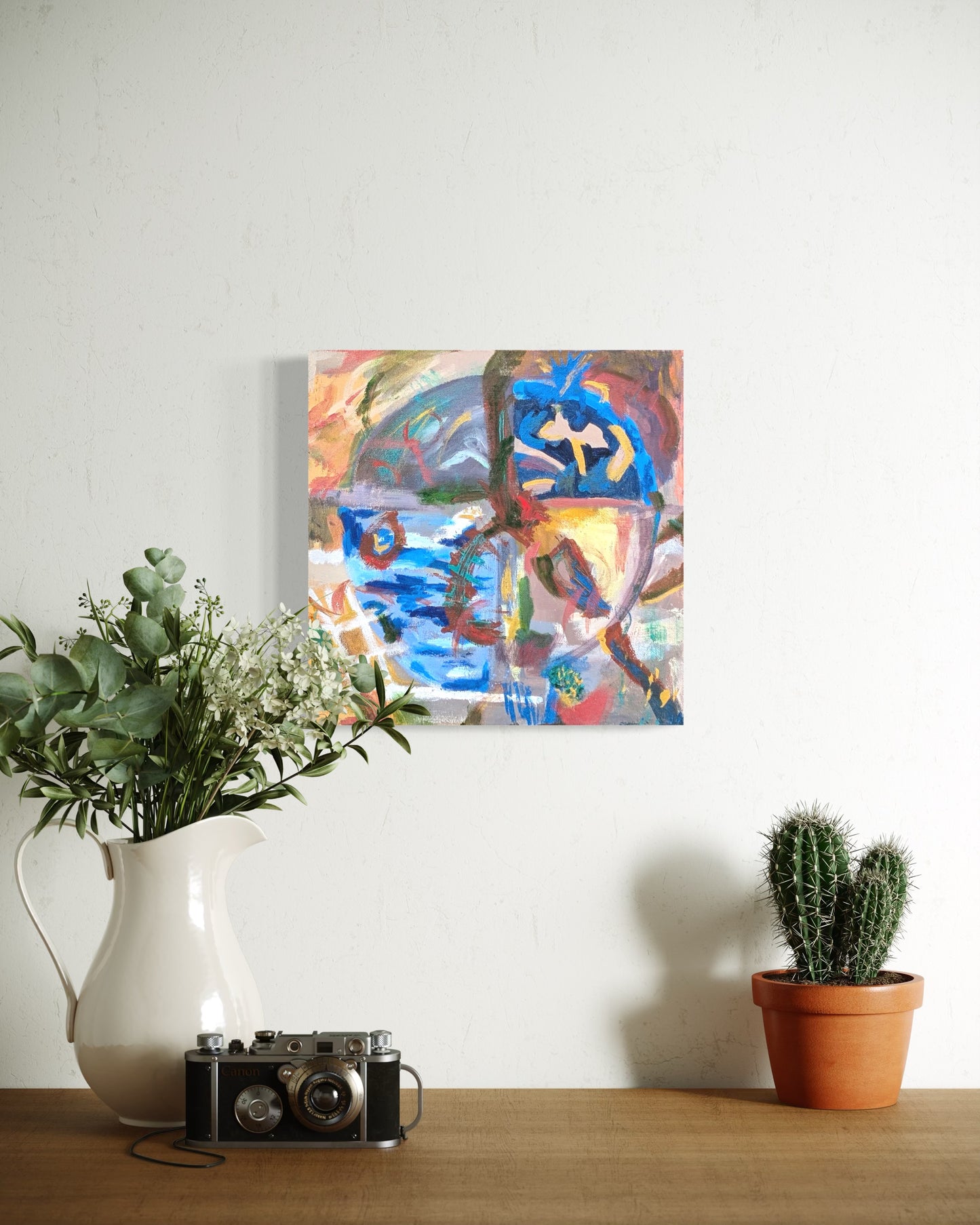 CARYN LANDAUER, "Outer Circles II" Contemporary Blue, Red, and Green Abstract Painting, 21st Century