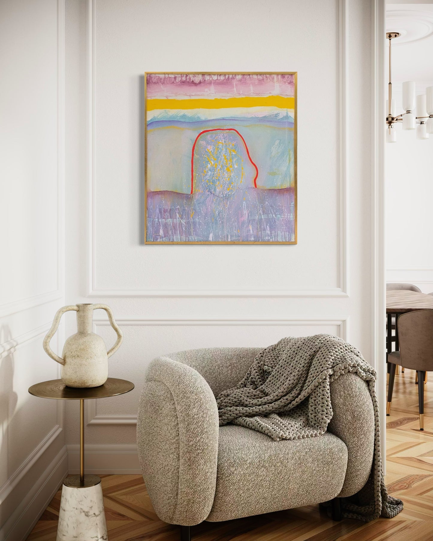 JACOB, Modern Pastel Purple, Yellow, and Pink Gestural Abstract Painting, 1970s