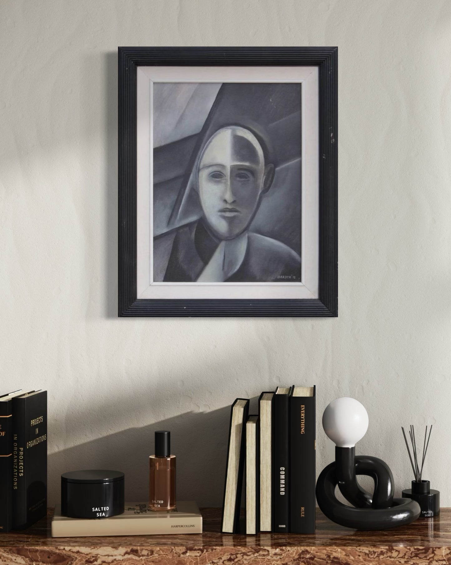 NORMAN BAASCH, "Portrait of a Man" Grey Cubist Figurative Portrait, 2012