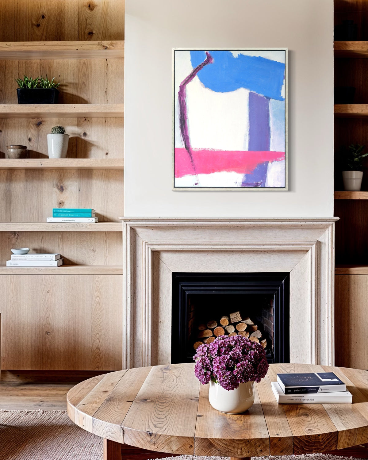 FRANCES CARTER STEPHENS, "Winter Garden" Contemporary Blue, Pink, and White Gestural Abstract Painting, 2014