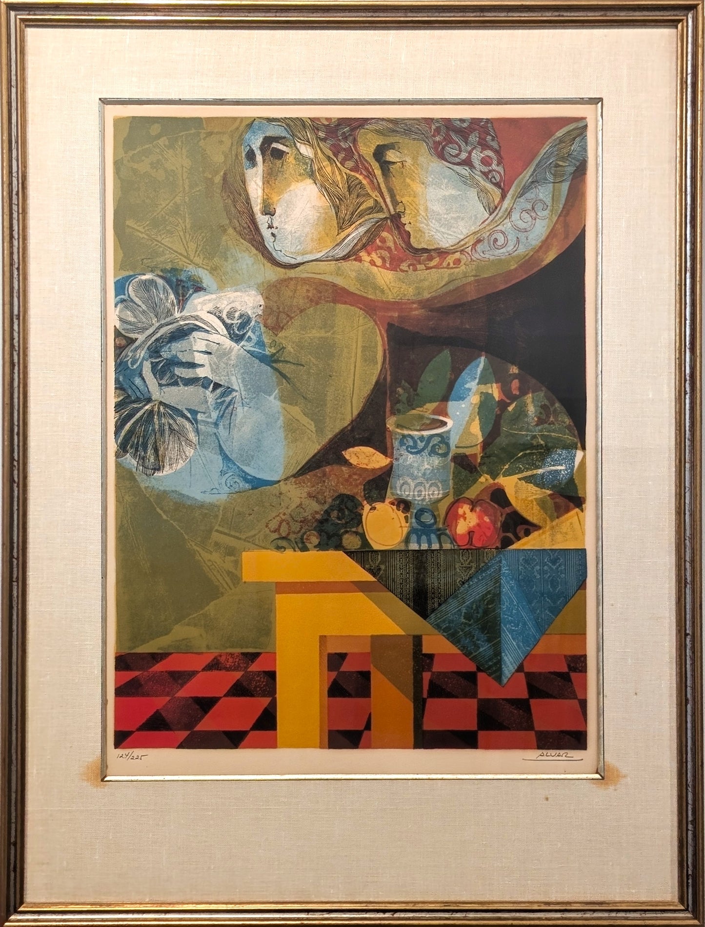 SUNOL ALVAR, "Interieur Reve" Abstract Surreal Dream Still Life Interior with Figures