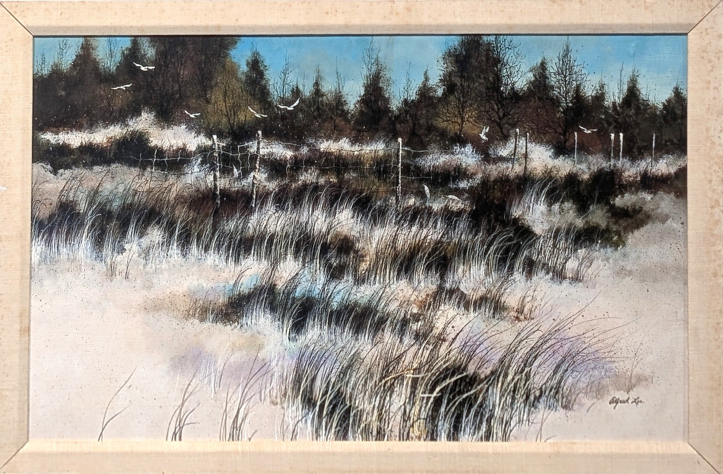 ALFRED LEE, "Deep Into the Woods" Naturalistic Landscape Painting of Birds in a Field