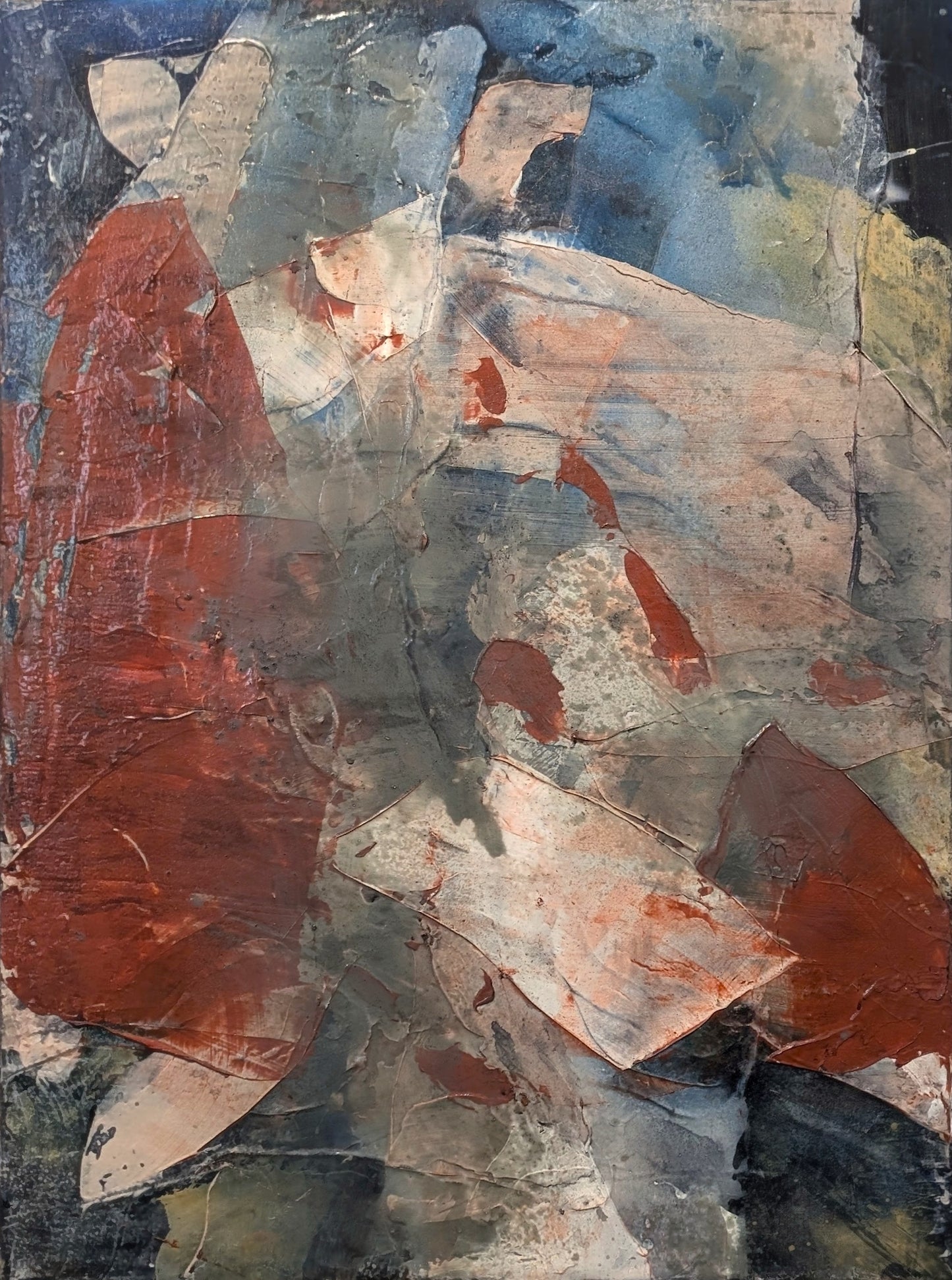 "A Complicated Affair" Modern Blue, Red, & White Gestural Abstract Painting, 2008