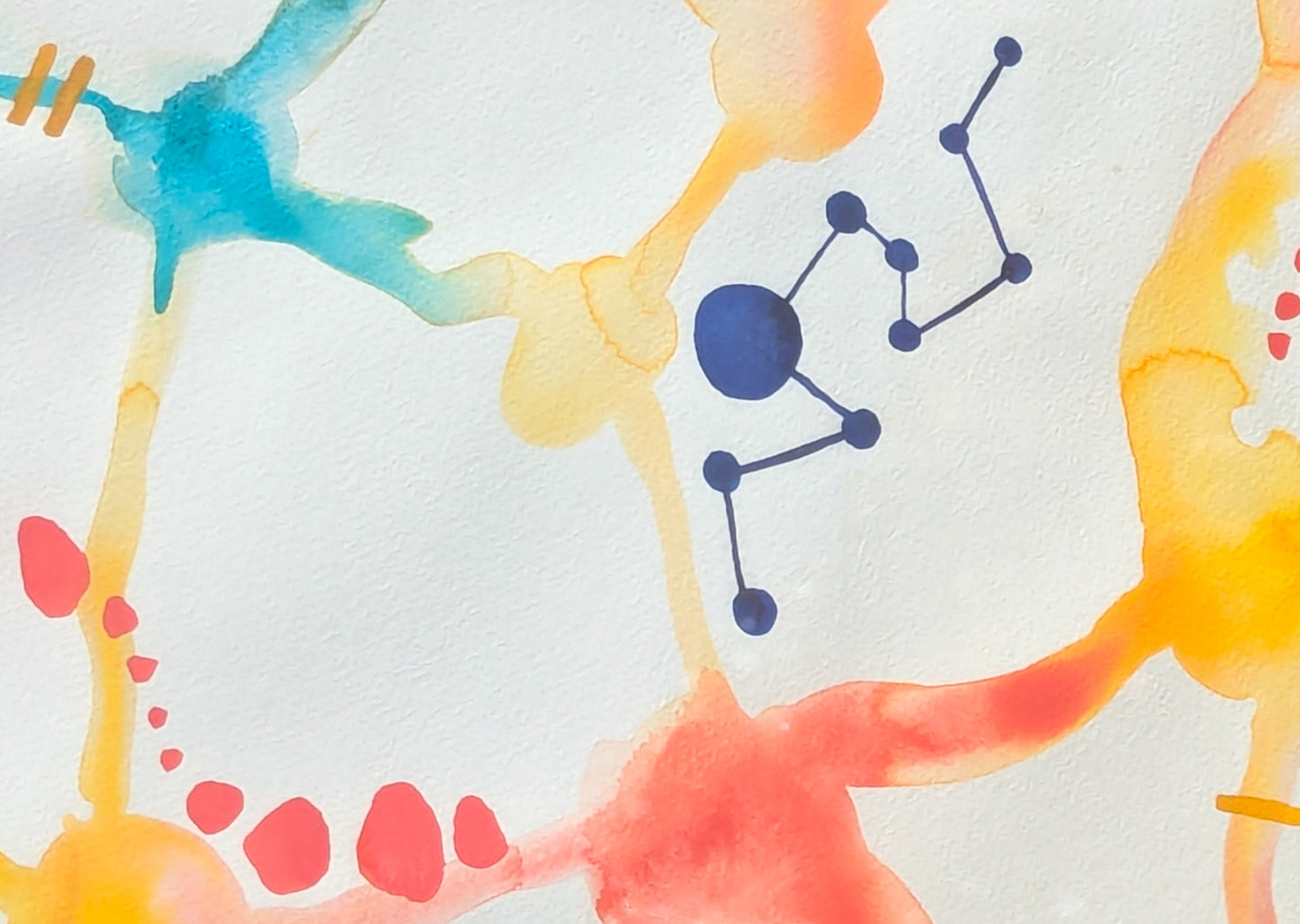 TINA RUYI, "Untitled" Contemporary Blue, Red, & Yellow Abstract Watercolor Painting, 2020