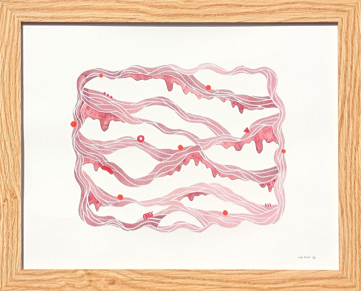 TINA RUYI, "#2 Linens" Contemporary Red and Pink Toned Patterned Abstract Painting, 2026