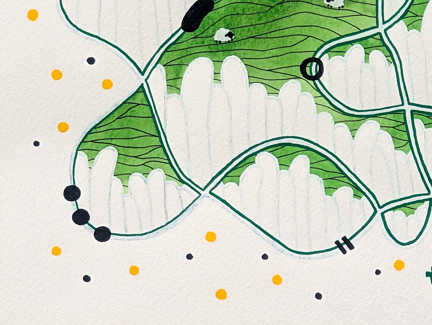 TINA RUYI, "#3 Green Hills" Contemporary Green Toned Patterned Abstract Landscape Painting, 2026