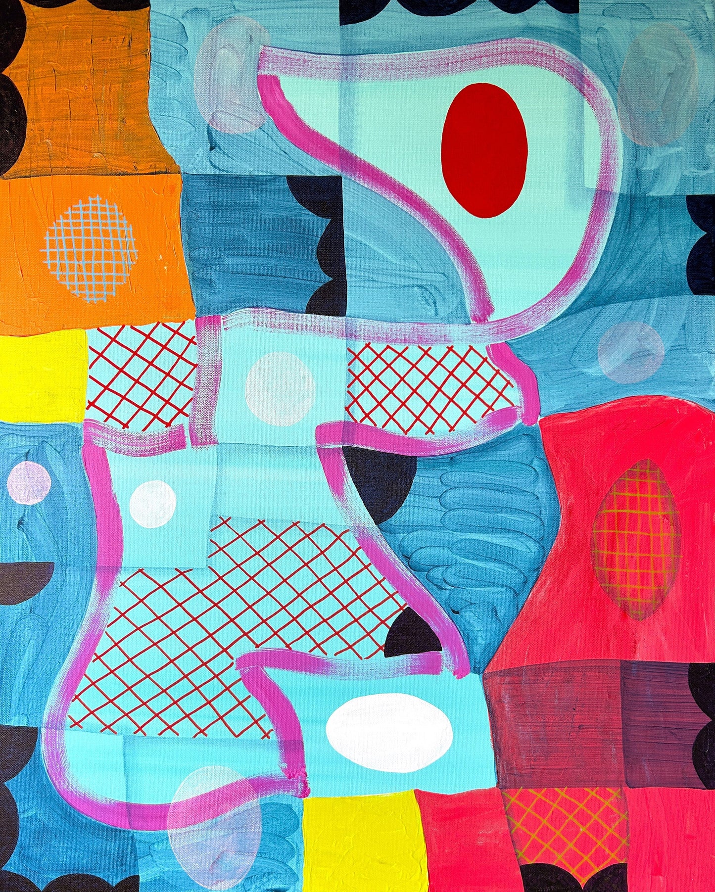 MAX MANNING, “Untitled (CVS276)” Contemporary Blue, Pink & Yellow Geometric Abstract Painting, 2024