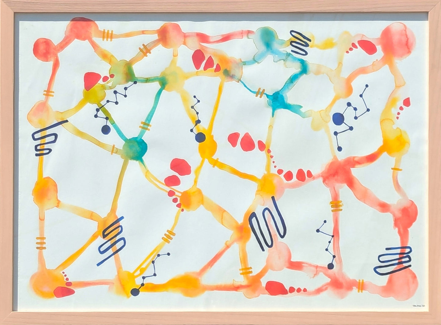 TINA RUYI, "Untitled" Contemporary Blue, Red, & Yellow Abstract Watercolor Painting, 2020
