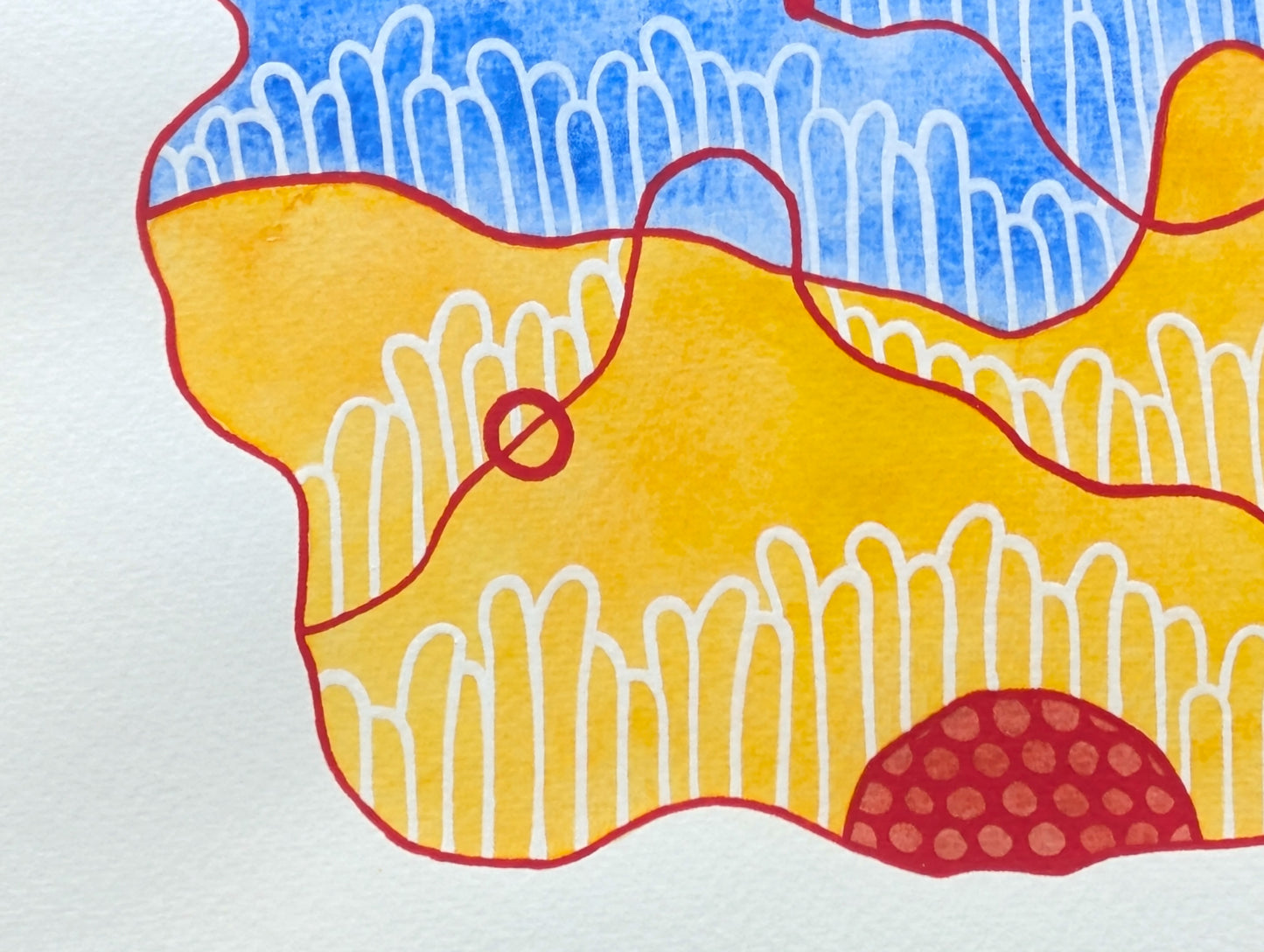 TINA RUYI, "#7 Primary Hills" Contemporary Colorful Red, Yellow, & Blue Patterned Landscape Painting, 2026