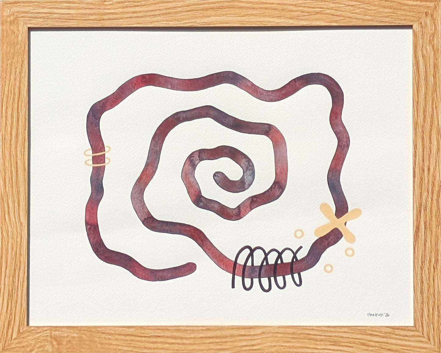 TINA RUYI, "#9 Spiraling" Contemporary Red and Yellow Toned Patterned Abstract Painting, 2026