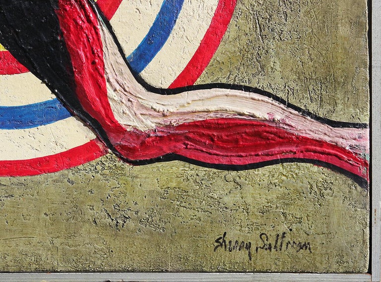 SHERRY SULLIVAN, Green Toned Abstract Figurative Marathon Runner with Colorful Target Painting, 20th Century
