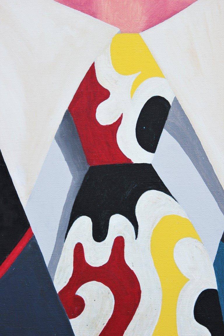 ROBERT SANDMAN, "The Vision" Modern Blue, Red, and Yellow Abstract Geometric Portrait Painting, 1980s