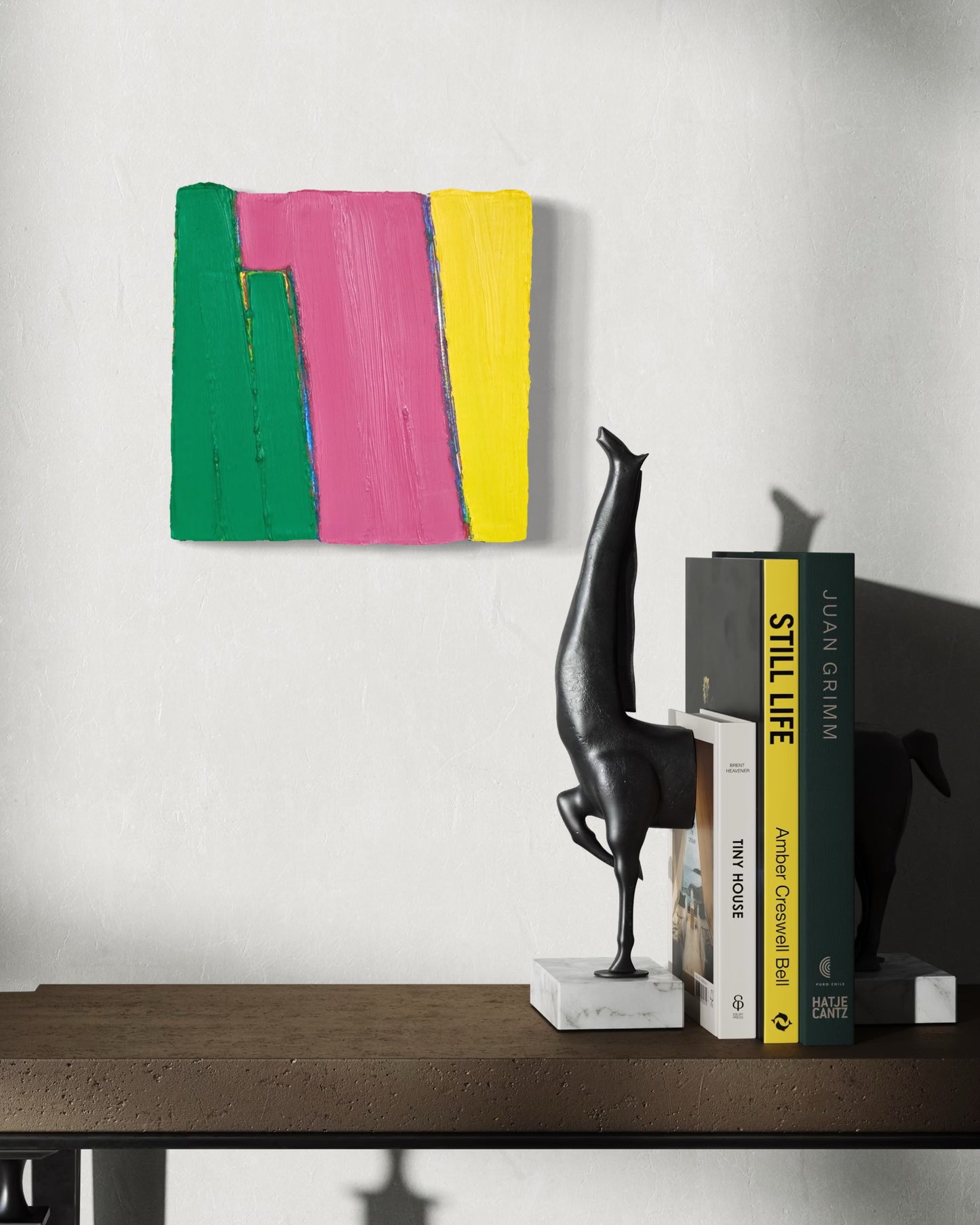 PAUL BUREAU, Contemporary Colorful Green, Pink, & Yellow Layered Abstract Painting, 2005