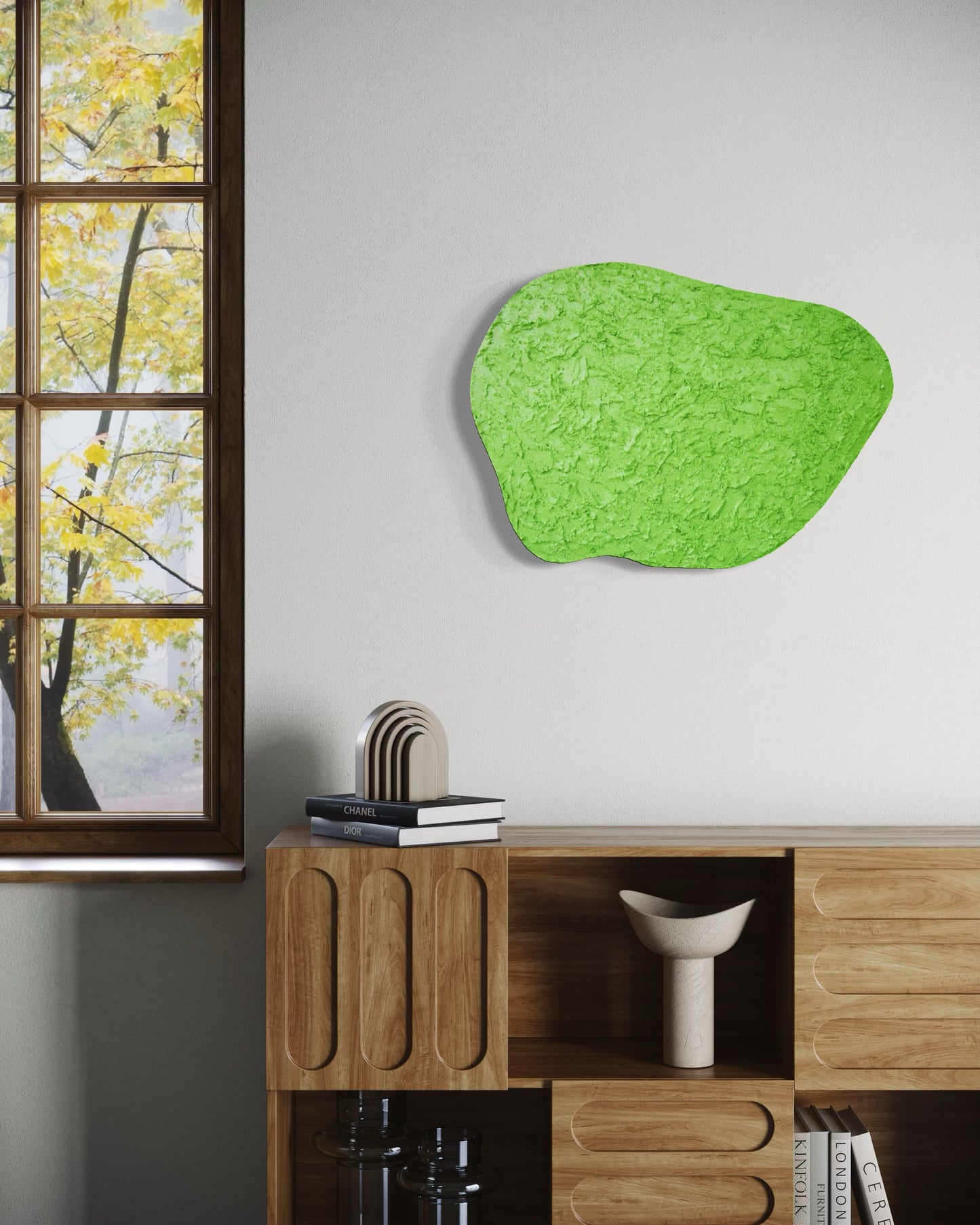 MATTHEW REEVES, “Plein Air” Bright Green Biomorphic Sawdust Shape with Pink Back Painting, 2022