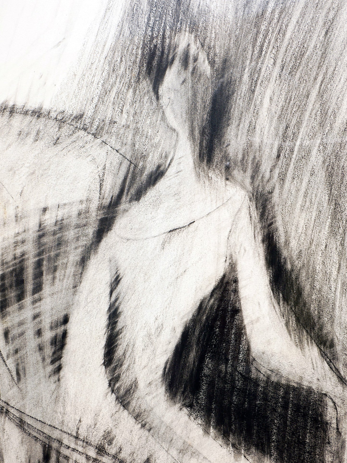 EUGENE MAX MASSIN, Modern Abstract Figurative Charcoal Drawing of a Woman in a Peacock Chair, 20th Century
