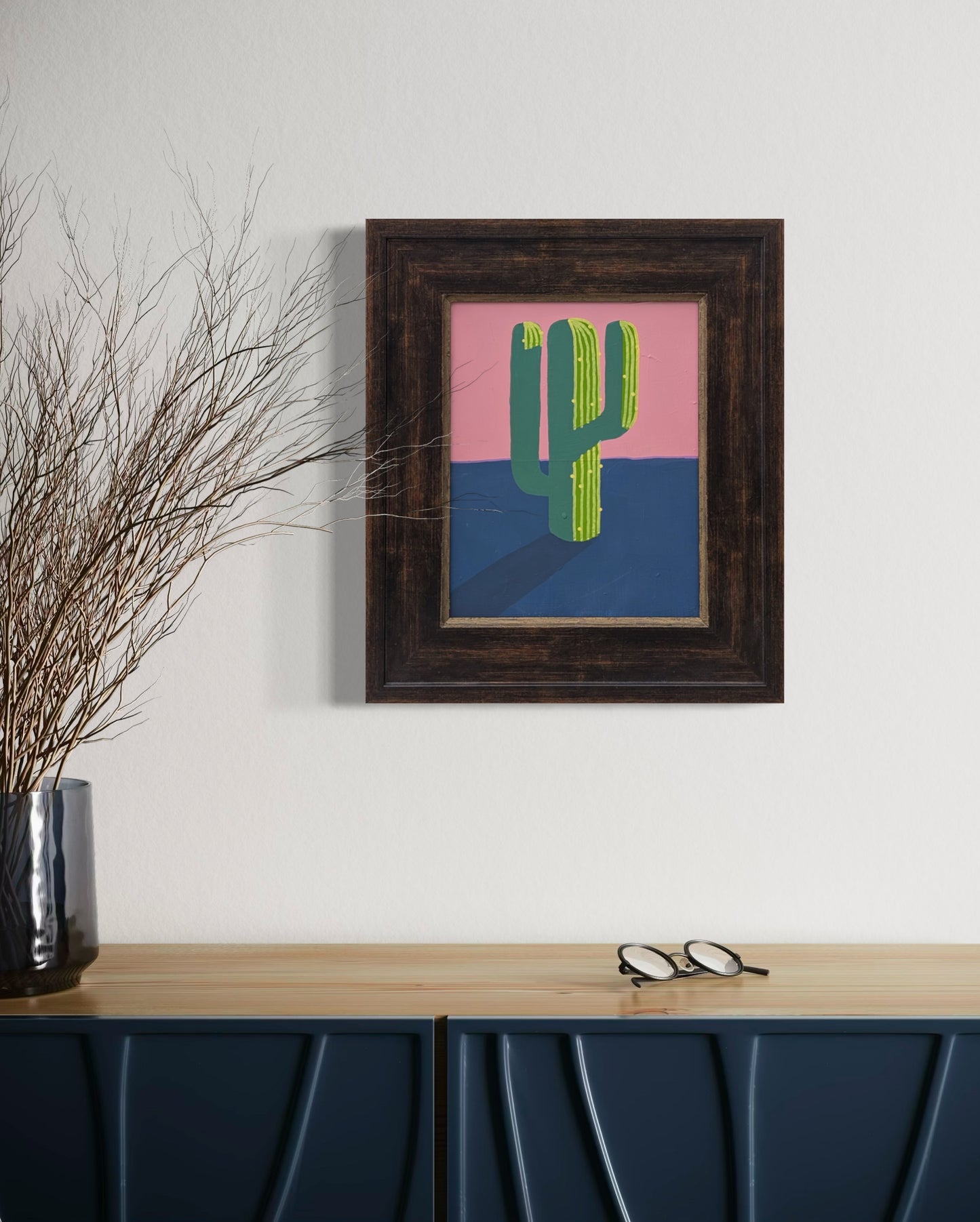 IAN FRANCIS, Contemporary Colorful Green Cactus Against Pink and Blue Painting, 2026
