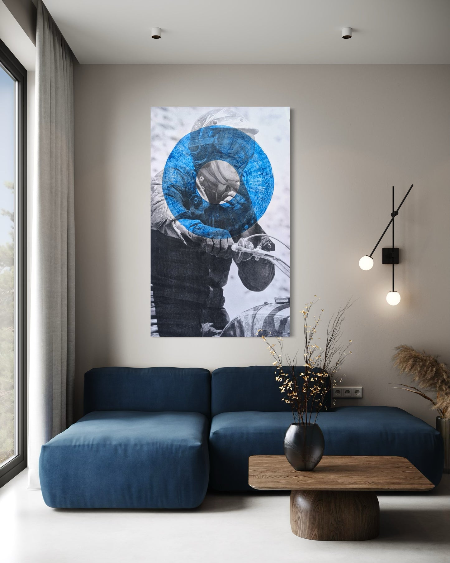 WILLIAM TOPHER, “Steve McQueen Blue” Contemporary Mixed Media Portrait Painting
