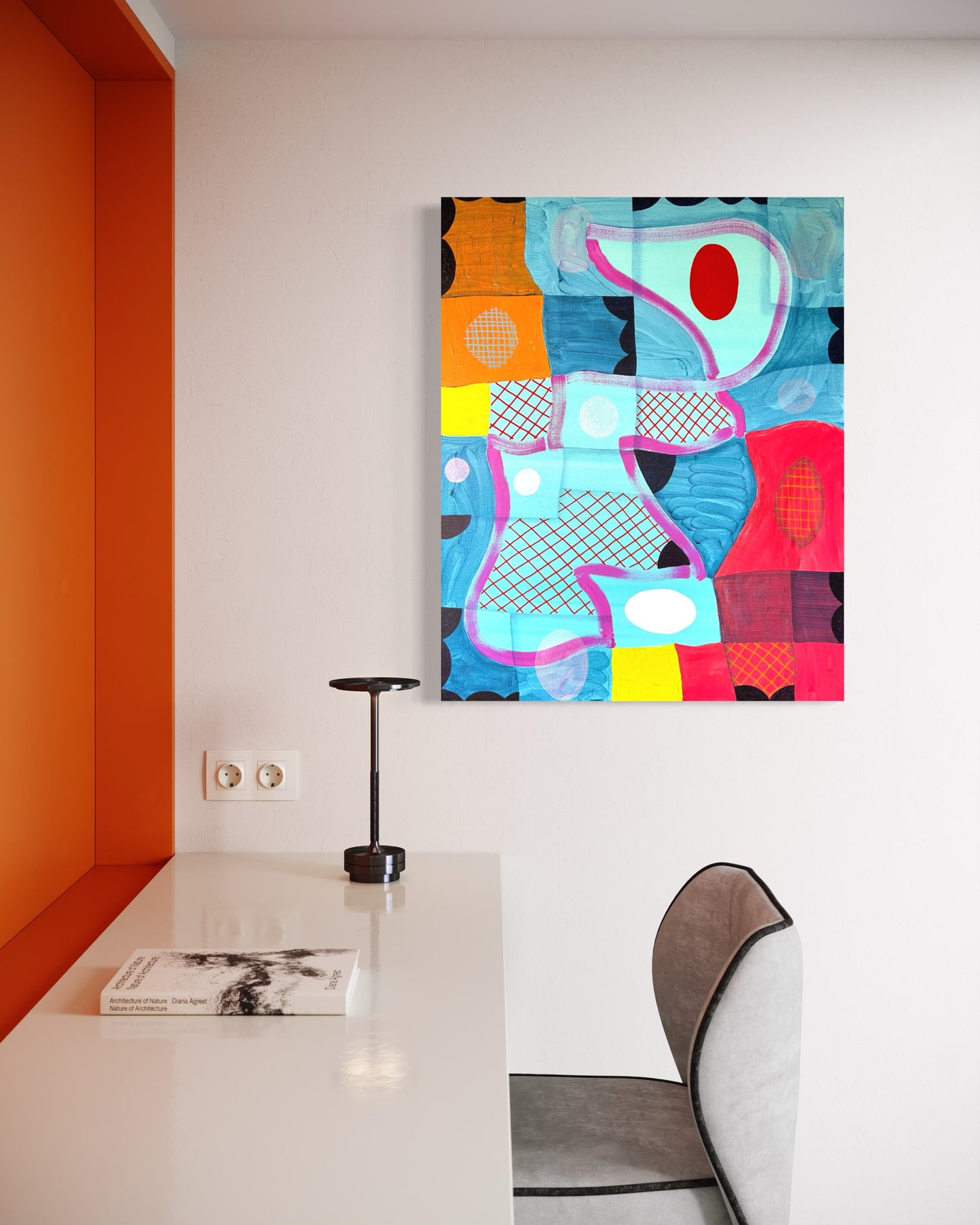 MAX MANNING, “Untitled (CVS276)” Contemporary Blue, Pink & Yellow Geometric Abstract Painting, 2024