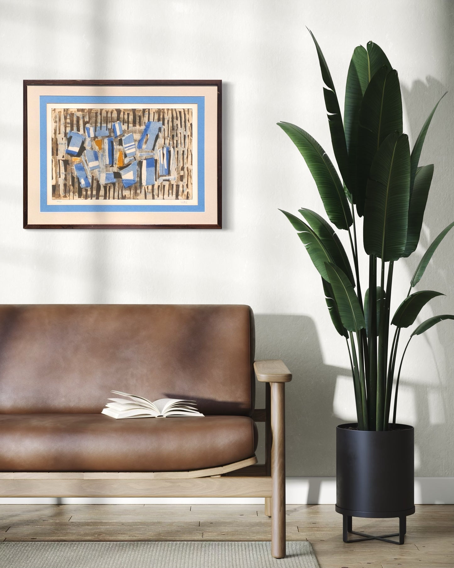 LOUTTRE B, Modern Abstract Blue and Orange Patterned Lithograph Ed. 72/75, 1960s
