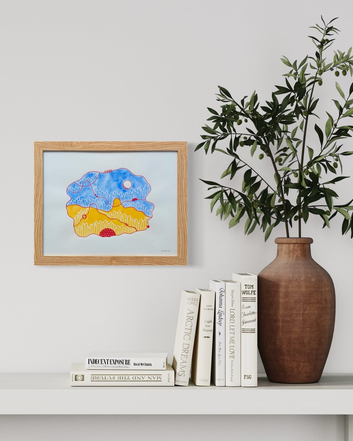 TINA RUYI, "#7 Primary Hills" Contemporary Colorful Red, Yellow, & Blue Patterned Landscape Painting, 2026