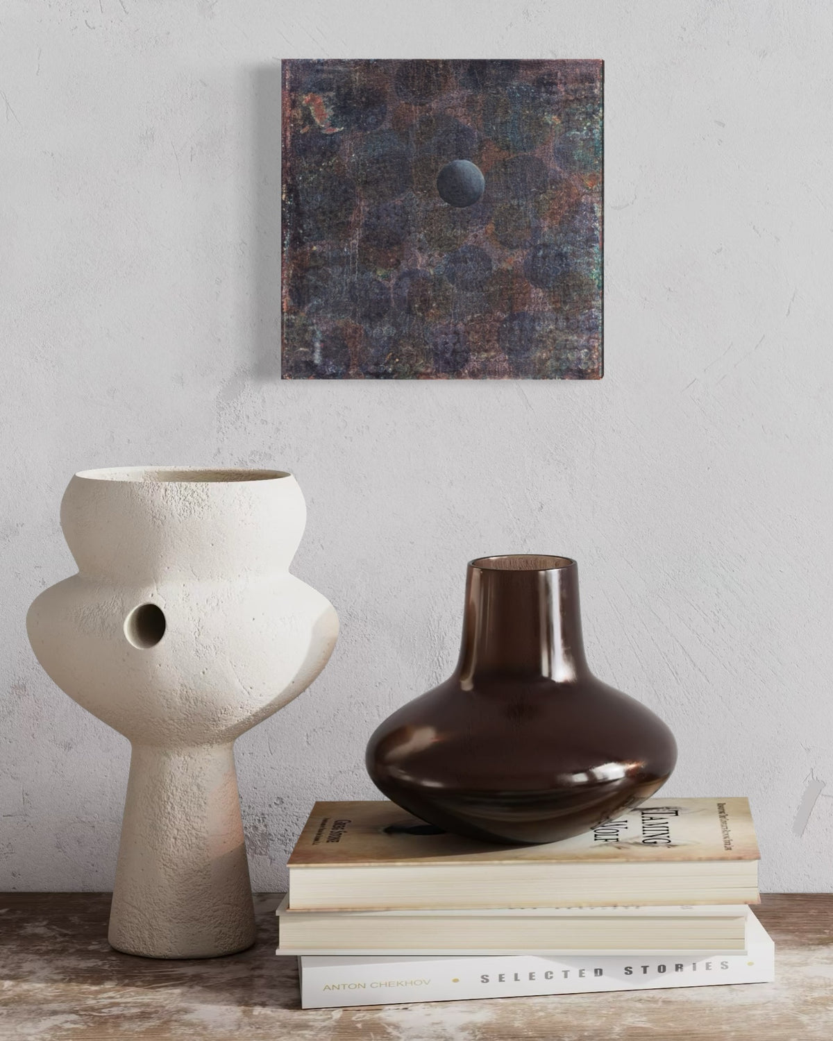 SARA SOSNOWY, "Sphere Series 35" Contemporary Dark Toned Geometric Abstract Painting, 1990