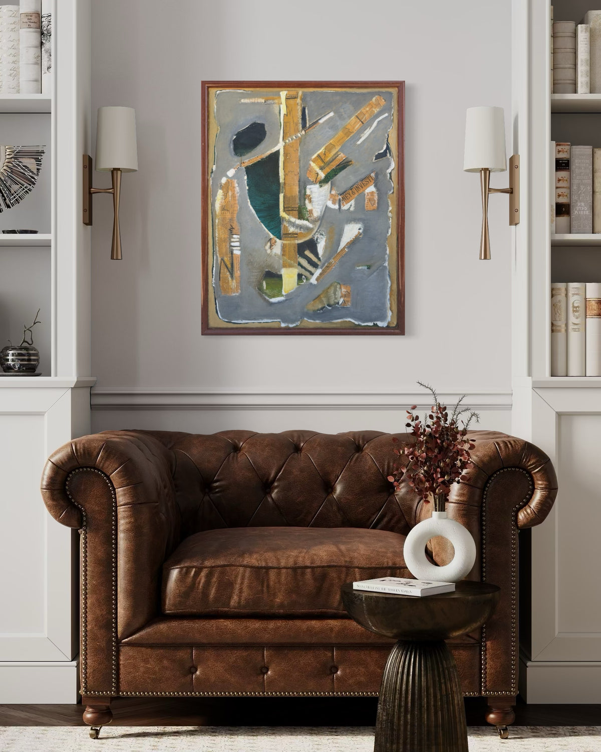 BECKY SORIA, Modern Neutral Toned Mixed Media Abstract Collage Painting