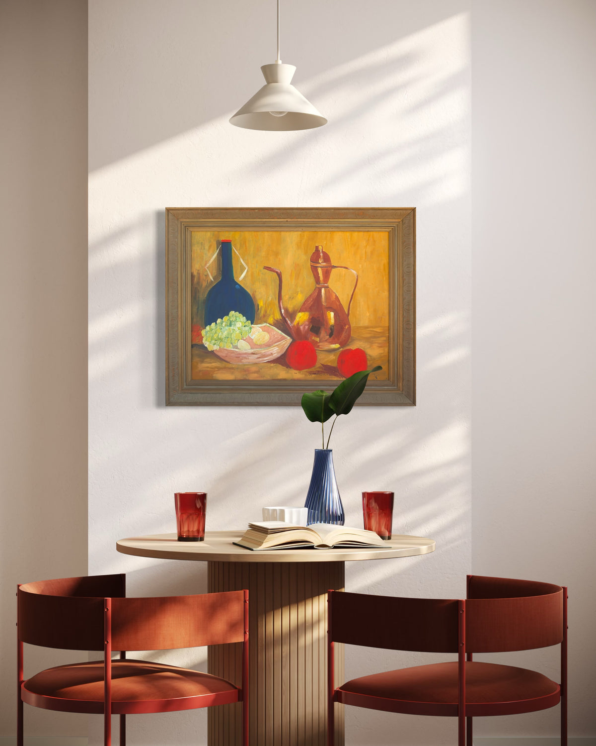W. PORTER, Modern Still Life Painting of a Teapot, Apples, and Grapes, 1974