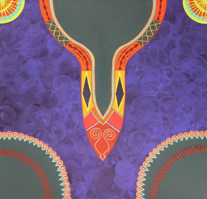 EVANGELINE GICHINA, Colorful Abstract Contemporary “Blue Dress I” African Dashiki Textile Painting, 2018