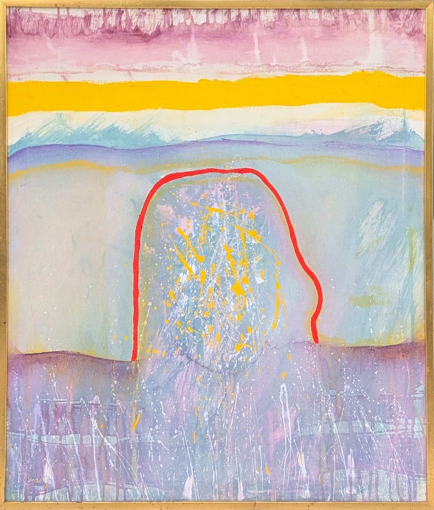JACOB, Modern Pastel Purple, Yellow, and Pink Gestural Abstract Painting, 1970s