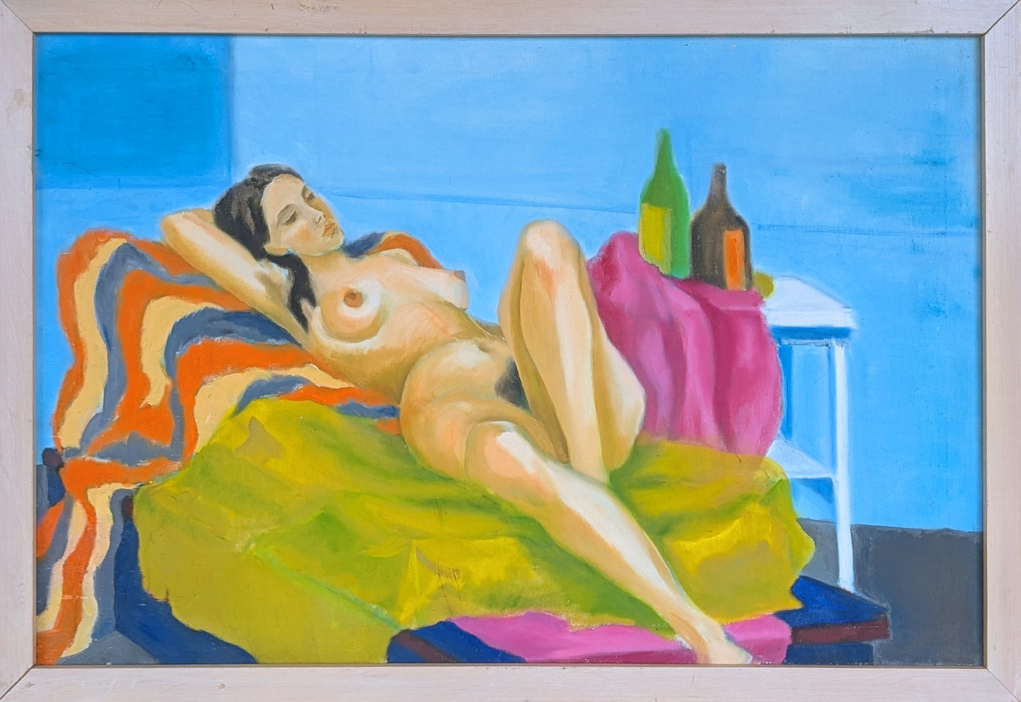 KOUMAS, "La Greca" Modern Colorful Lounging Nude Female Painting 1960s