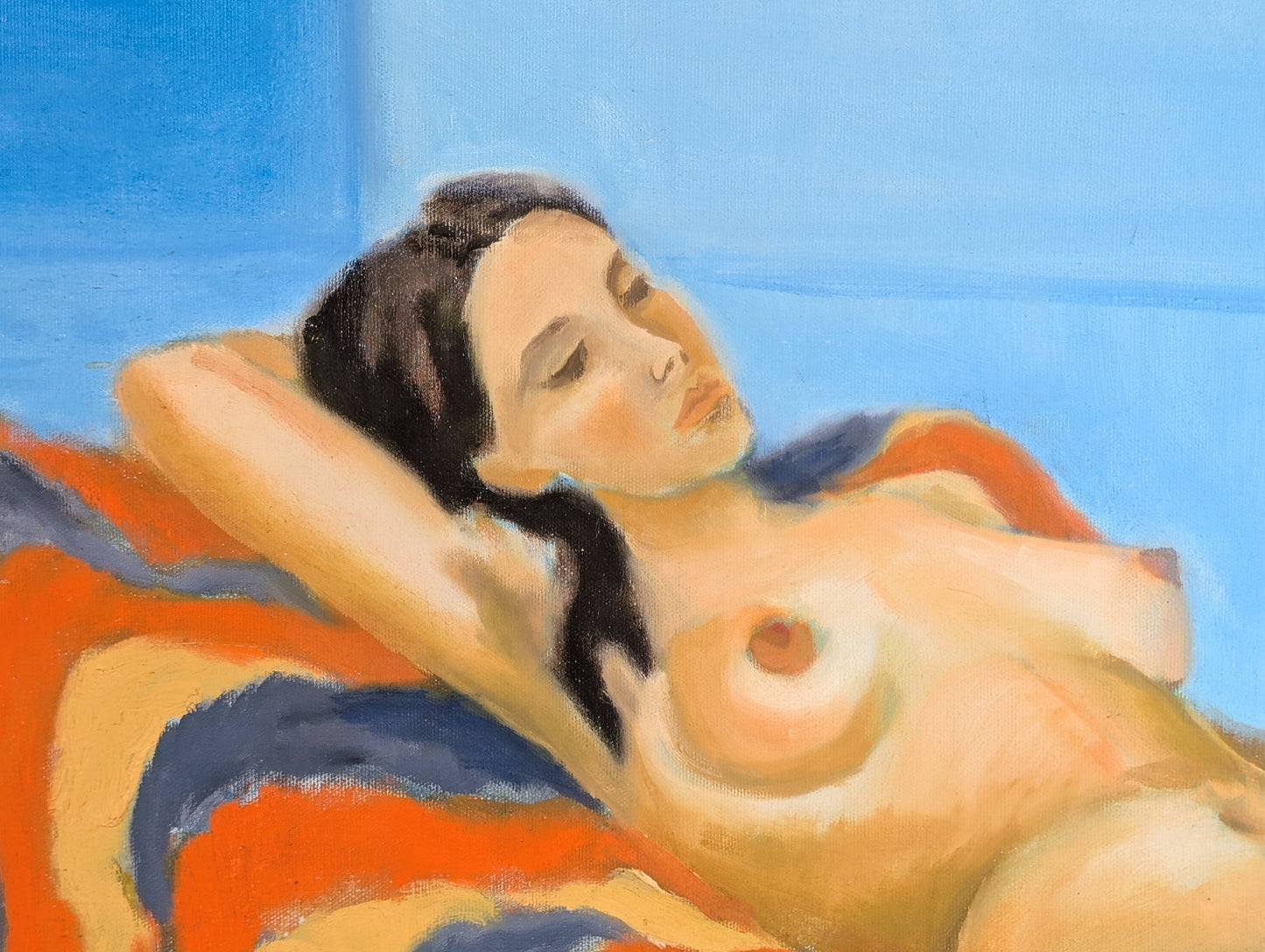 KOUMAS, "La Greca" Modern Colorful Lounging Nude Female Painting 1960s