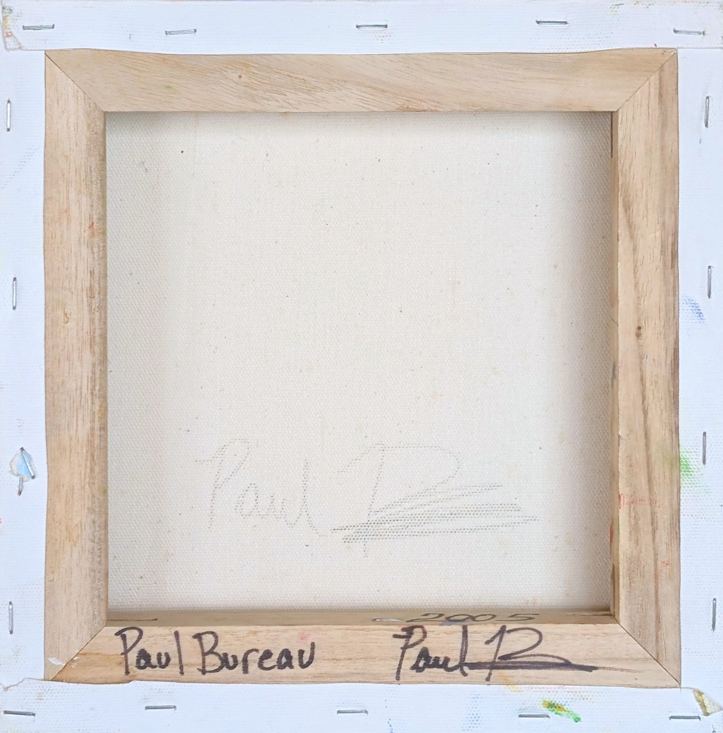 PAUL BUREAU, Contemporary Colorful Green, Pink, & Yellow Layered Abstract Painting, 2005