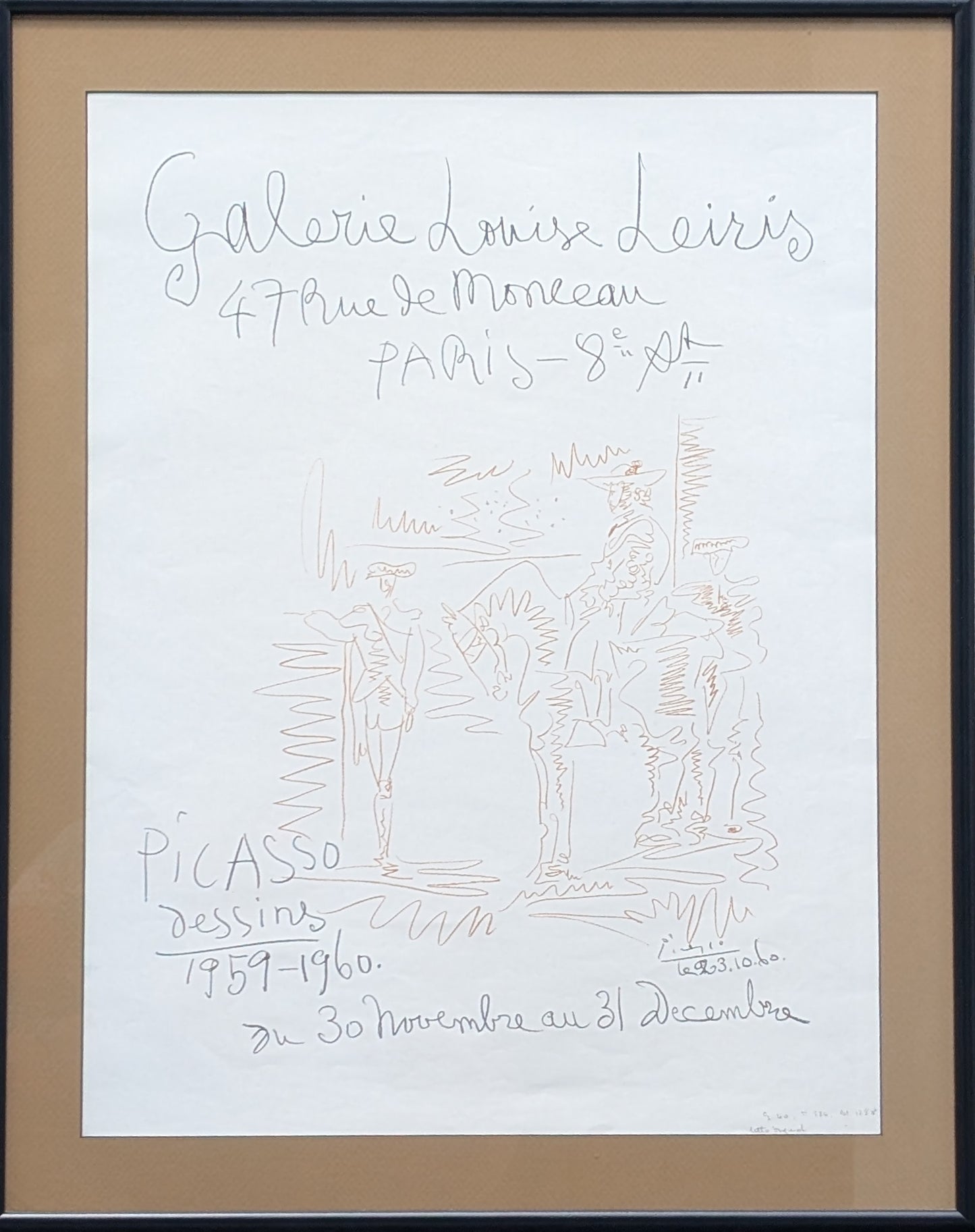PABLO PICASSO, 1959-1960 Gallery Exhibition Poster from the Dessin (Drawing) Show at Galerie Louise Leiris, 1960