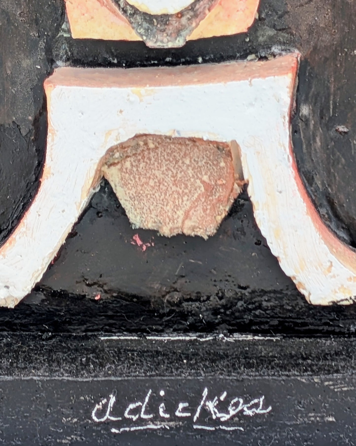 DAVID ADICKES, Black, White, & Copper Abstract Cubist Mixed Media Sculpture of a Man with a Bird on His Head