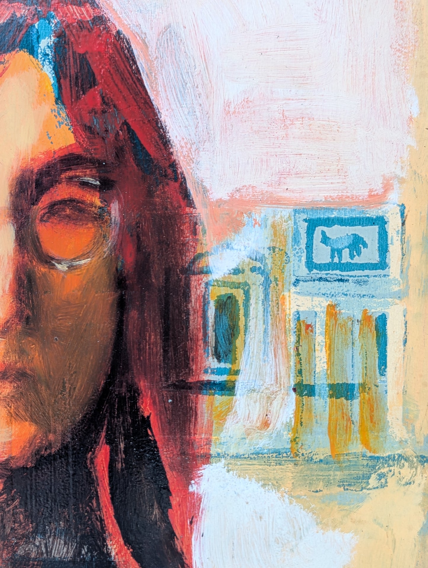 DAVID ADICKES, Modern Abstract Warm Toned Portrait of John Lennon from the Beatles with a Bird, 20th Century