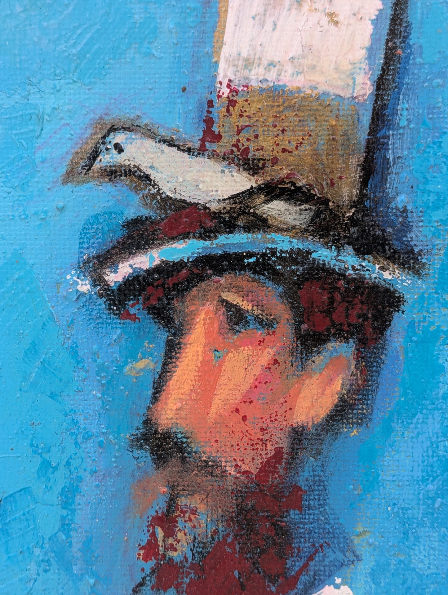 DAVID ADICKES, Modern Abstract Portrait of a Bearded Man with a Bird on His Head, 20th Century