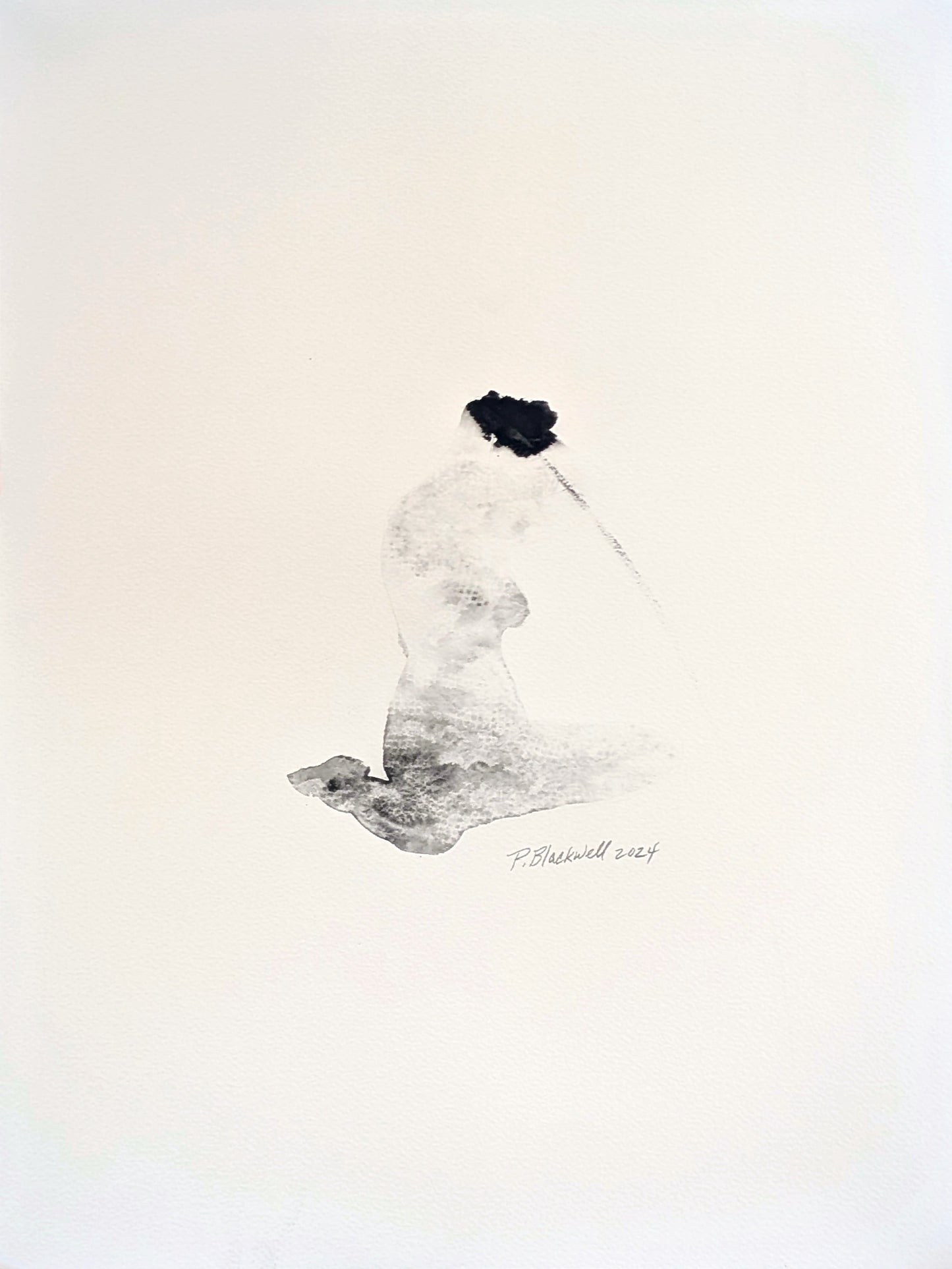 PATRICIA BLACKWELL, Contemporary Black and White Watercolor Painting of a Seated Nude Woman, 2024