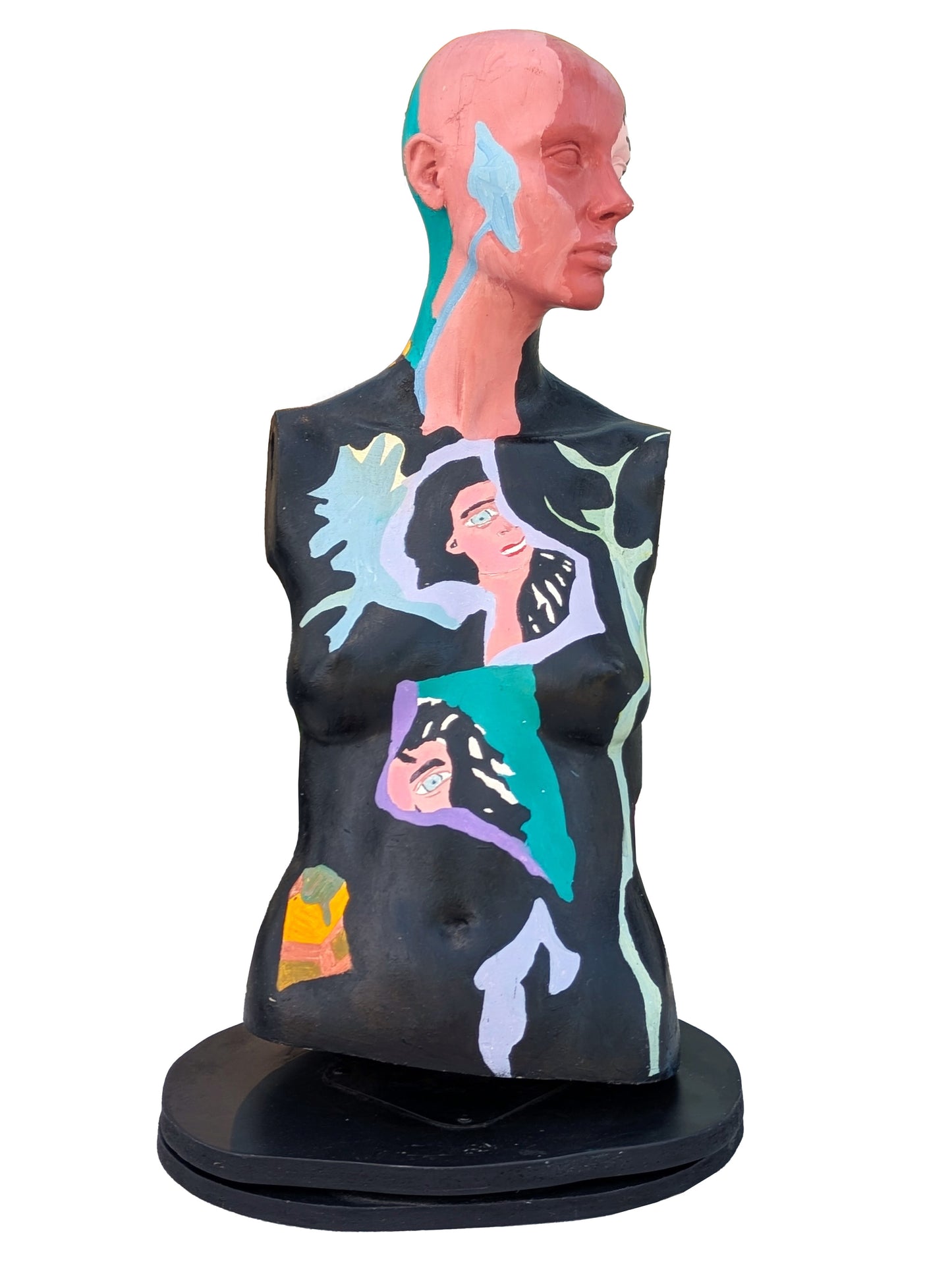 CARYN LANDAUER, Colorful Painted Mannequin Female Bust Sculpture on Turntable, 1980s
