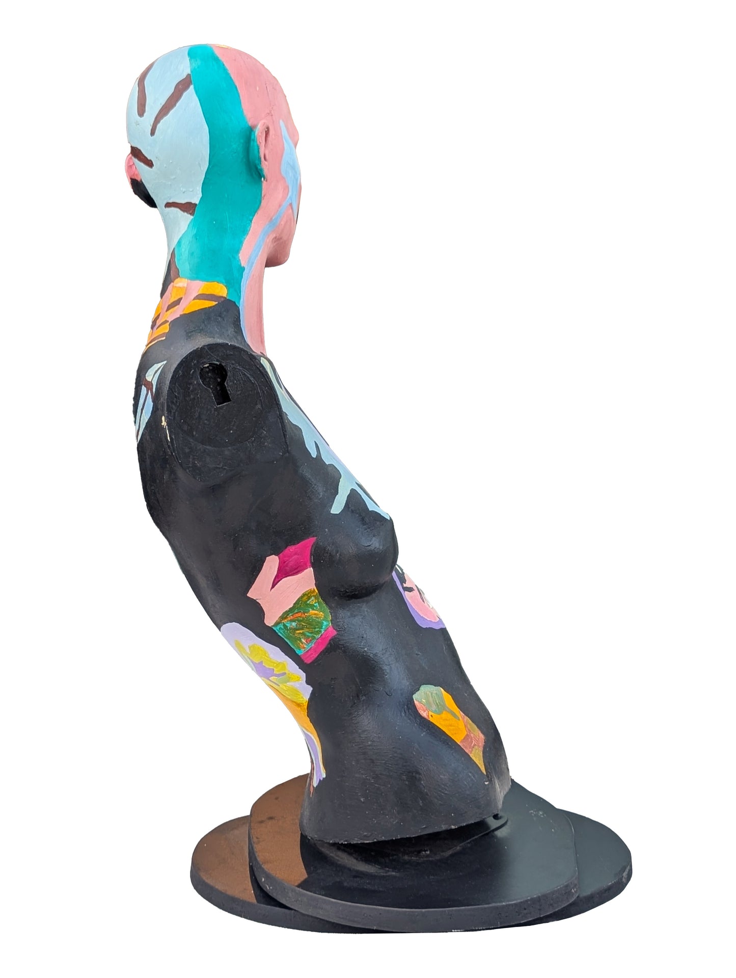 CARYN LANDAUER, Colorful Painted Mannequin Female Bust Sculpture on Turntable, 1980s