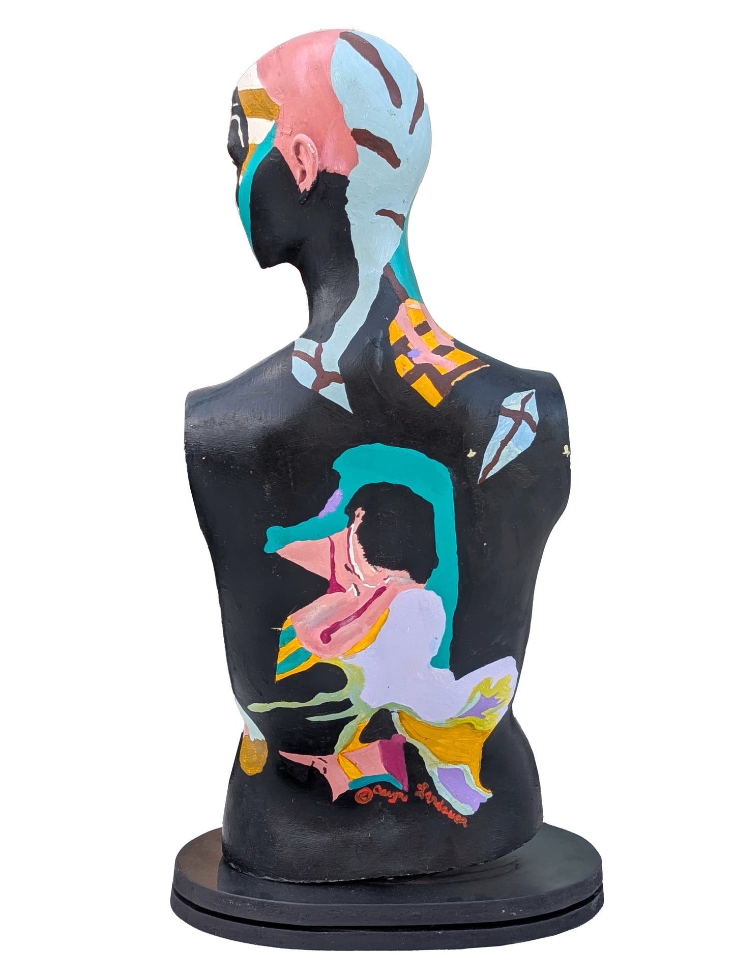 CARYN LANDAUER, Colorful Painted Mannequin Female Bust Sculpture on Turntable, 1980s