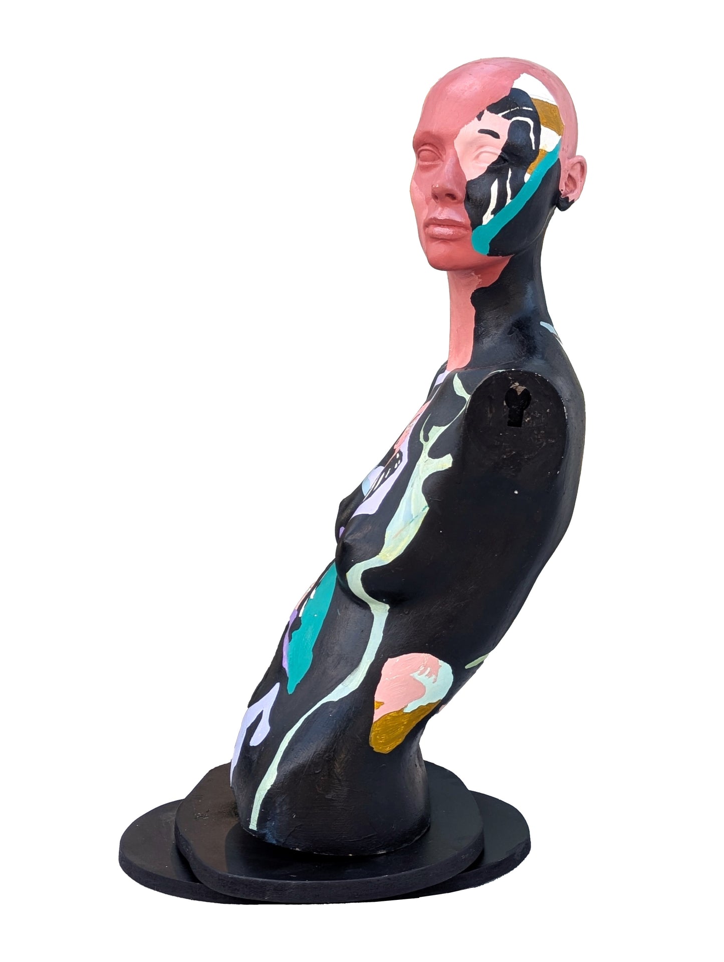 CARYN LANDAUER, Colorful Painted Mannequin Female Bust Sculpture on Turntable, 1980s