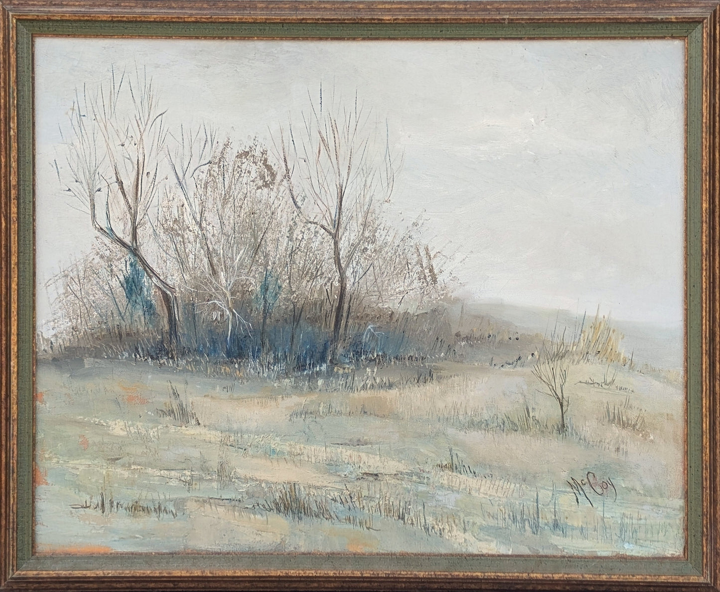 MCCOY, Modern Neutral Toned Abstract Landscape Painting of a Field with Trees, 1970s