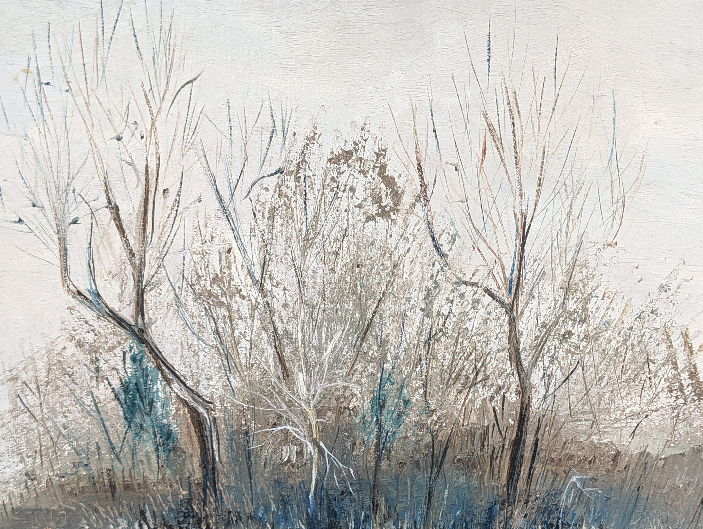 MCCOY, Modern Neutral Toned Abstract Landscape Painting of a Field with Trees, 1970s