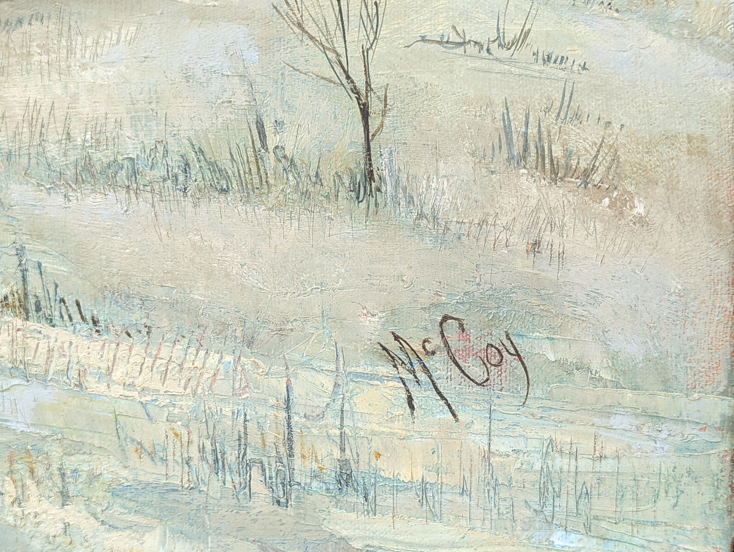 MCCOY, Modern Neutral Toned Abstract Landscape Painting of a Field with Trees, 1970s