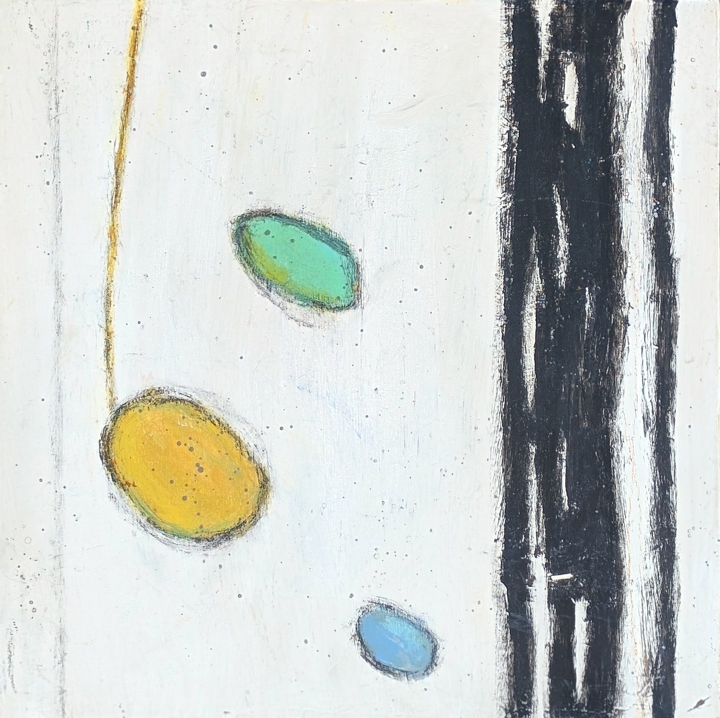 MARGARET COLVIN, "Black & White #20" Contemporary Abstract Painting with Green, Yellow, & Blue Accents