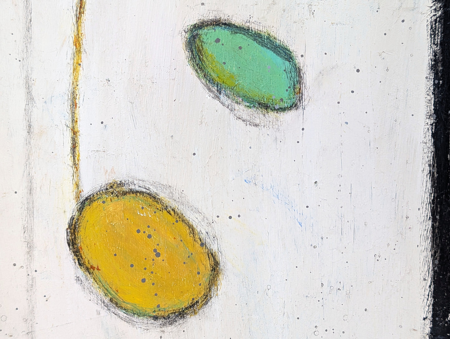 MARGARET COLVIN, "Black & White #20" Contemporary Abstract Painting with Green, Yellow, & Blue Accents