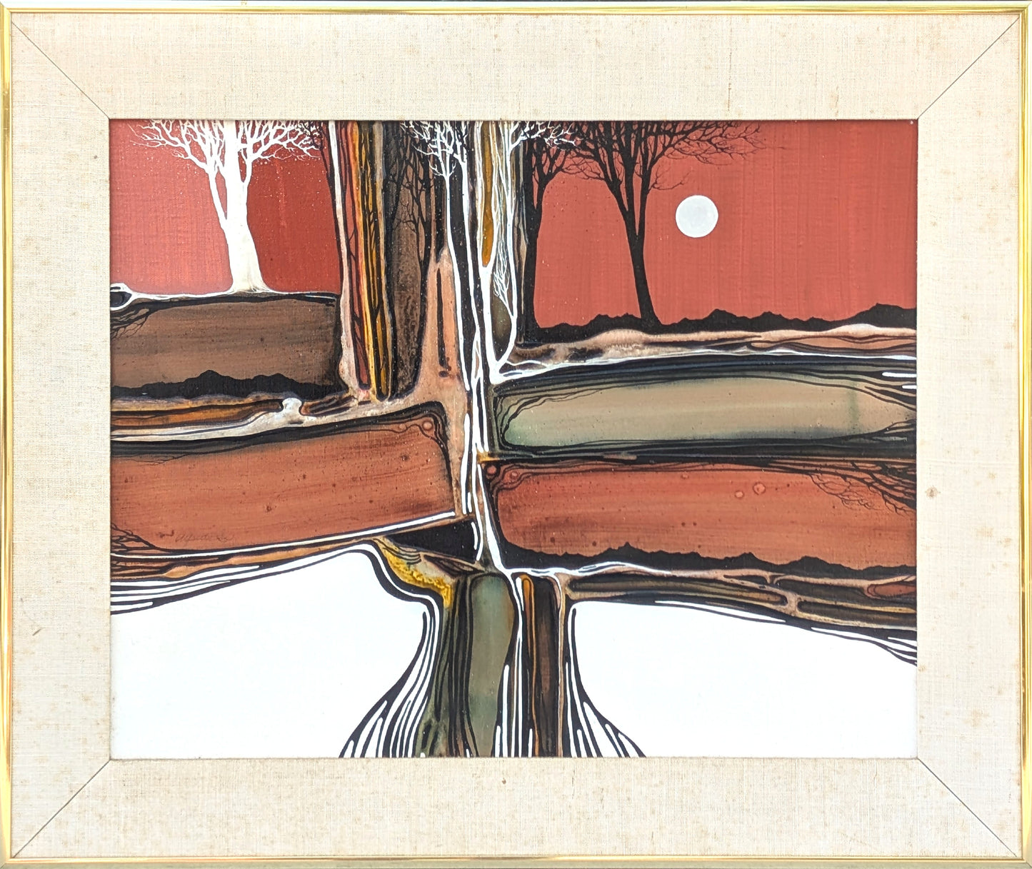 ALFRED LEE, "Moon Magic, Mexico Series" Modern Orange and Yellow Textured Abstract Landscape with Trees, 1970s