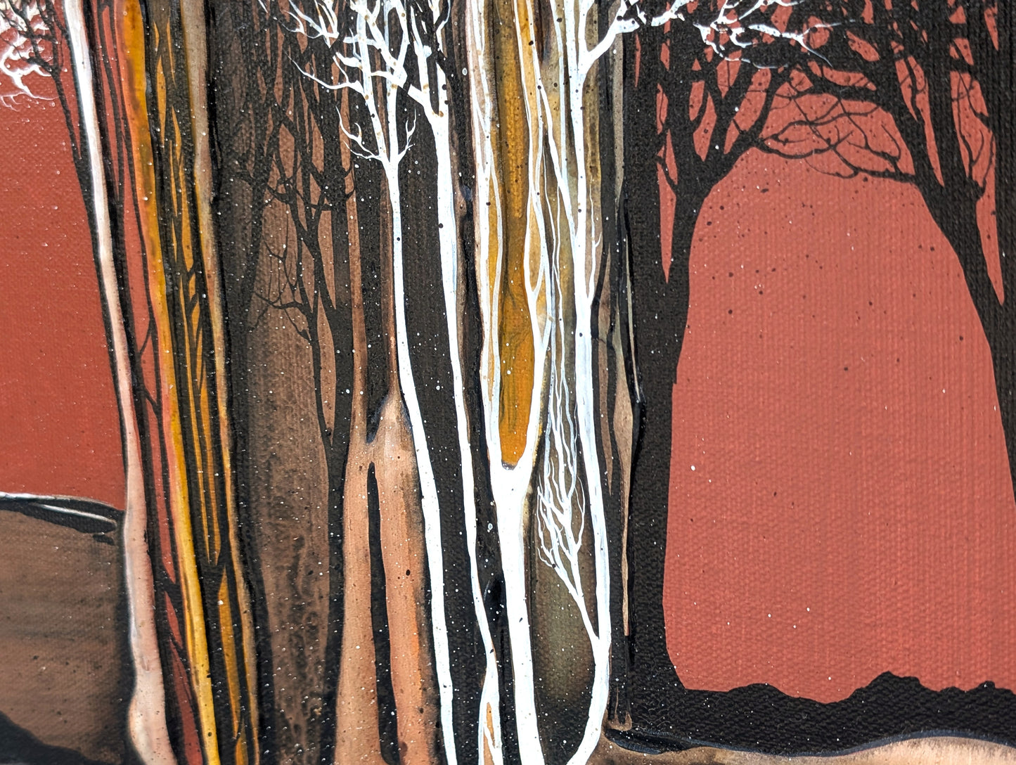 ALFRED LEE, "Moon Magic, Mexico Series" Modern Orange and Yellow Textured Abstract Landscape with Trees, 1970s