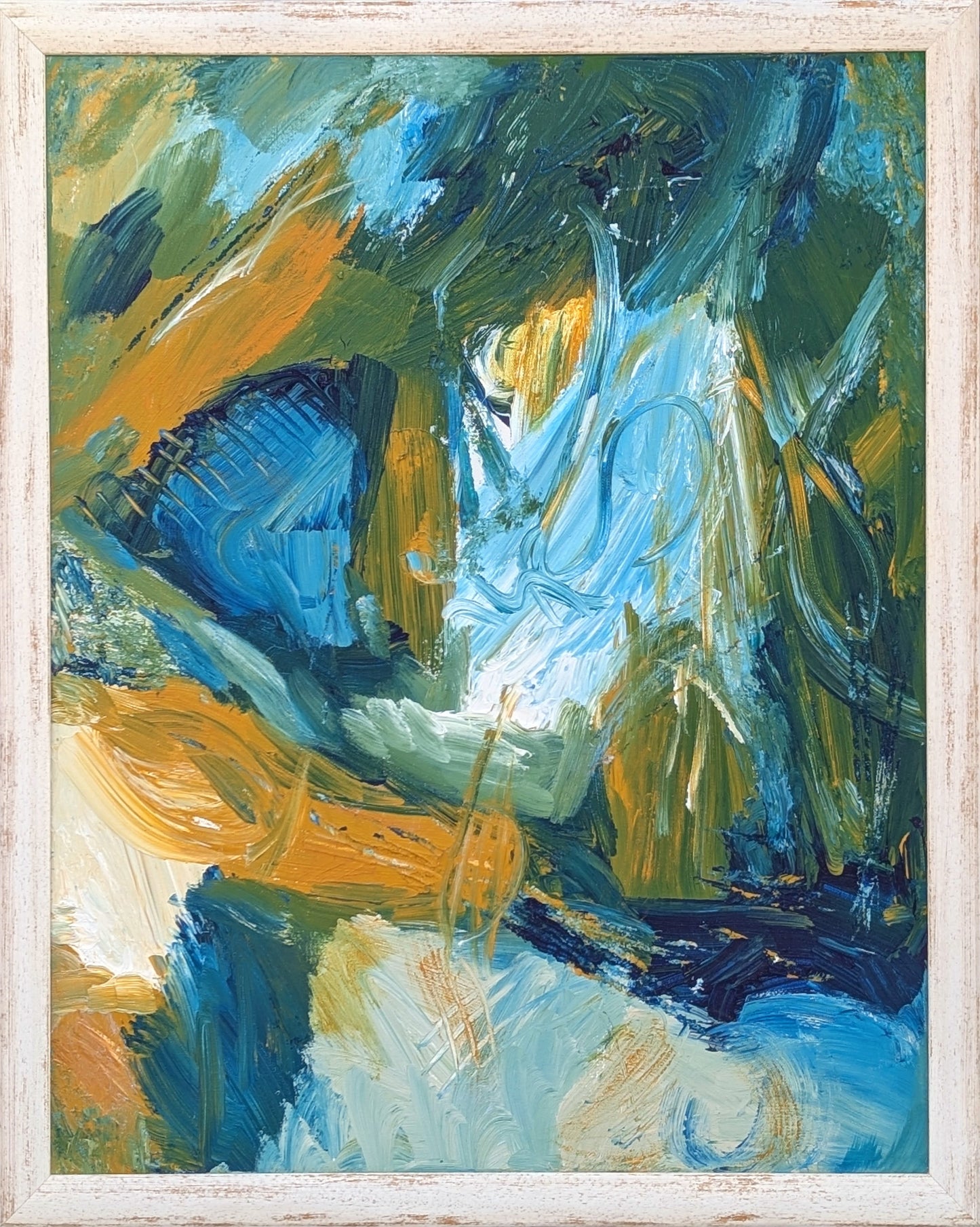 CARYN LANDAUER, "Grand Foliage" Contemporary Blue, Yellow, & Green Gestural Abstract Painting