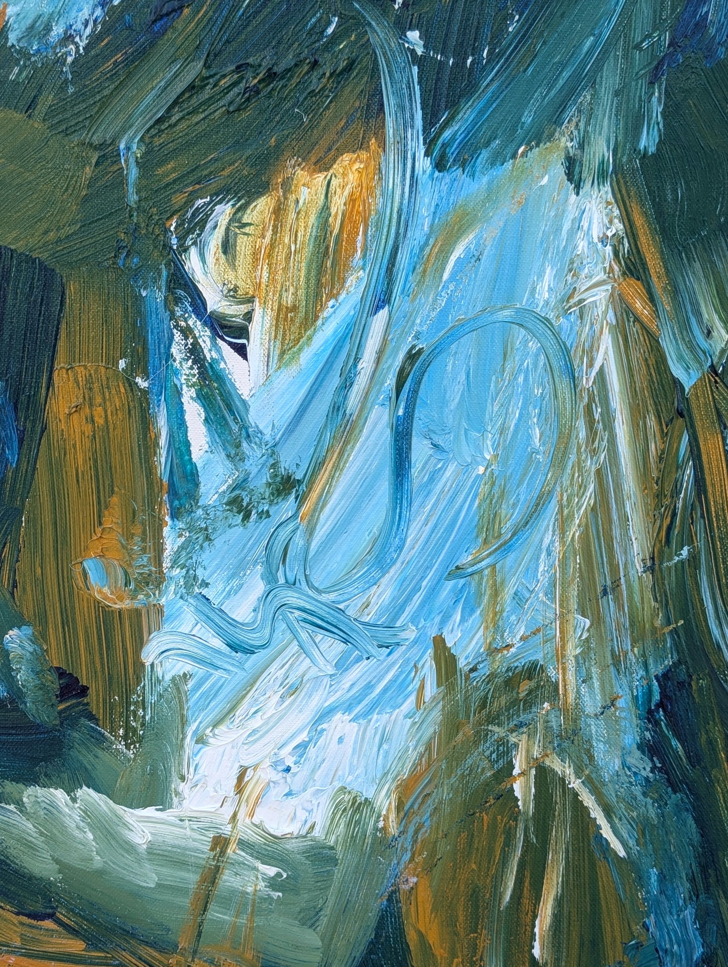 CARYN LANDAUER, "Grand Foliage" Contemporary Blue, Yellow, & Green Gestural Abstract Painting